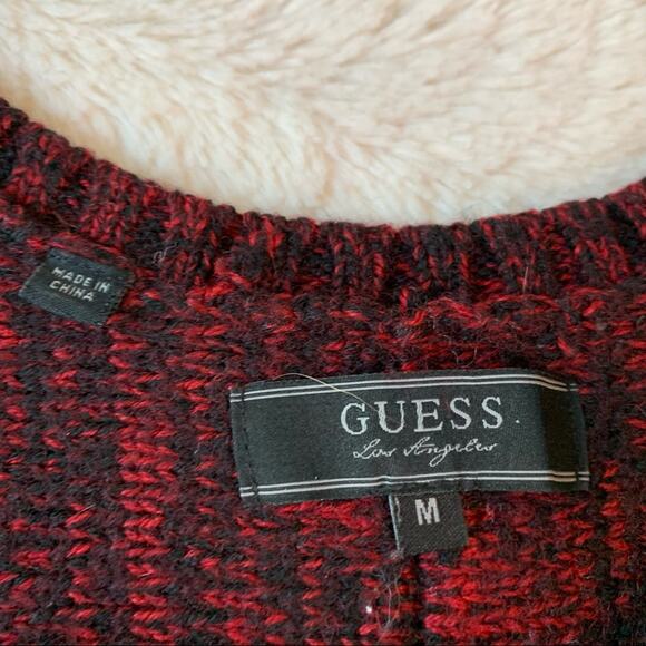 Guess red black marled cutout sleeve wool blend sweater size Medium - Picture 11 of 14
